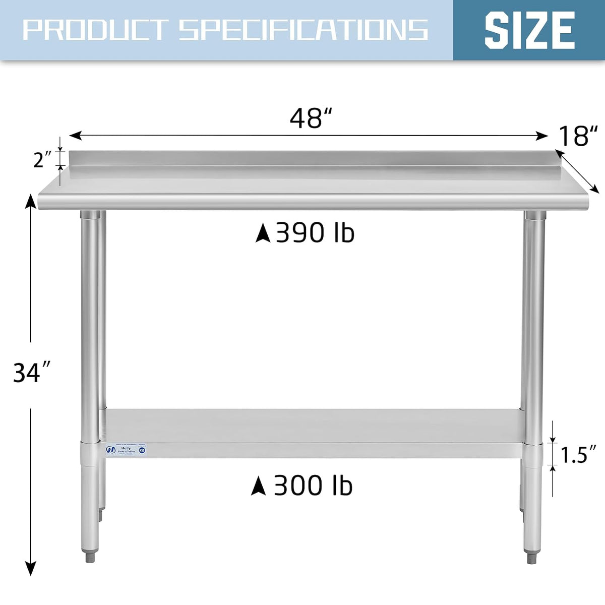 Hally Stainless Steel Table for Prep & Work 18" x 48" with Backsplash NSF