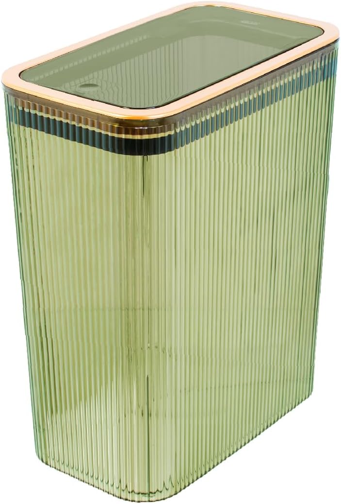 Bathroom Trash Can, 2.6 Gallon (10L) - Slim Plastic Waste Basket with Pop-Up Lid and Bag Ring - Colored Clear Trash