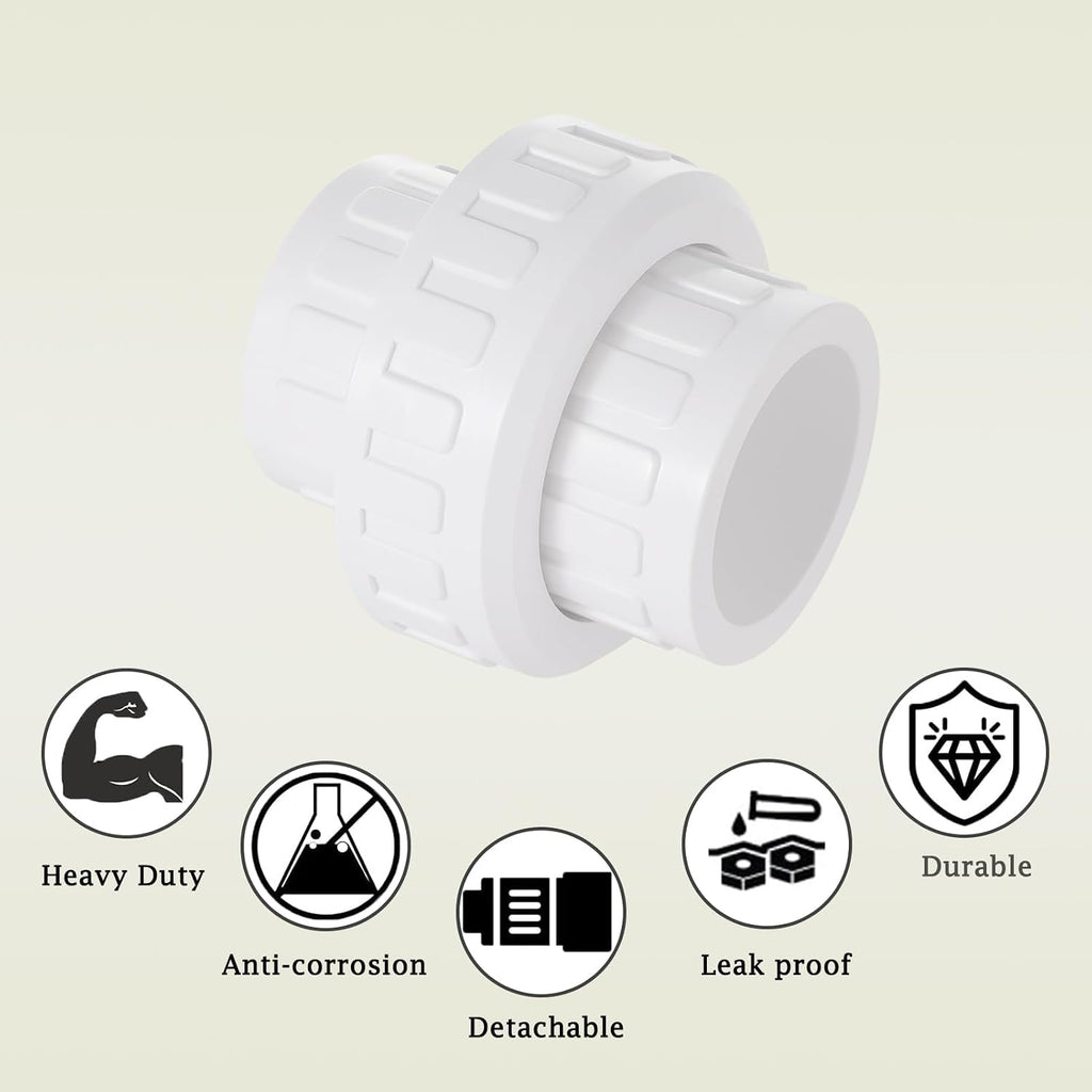 1" PVC Union Pipe Fitting, 1" PVC Slip Union Coupling Adapter (Socket x Socket) Schedule 40, EPDM O-Ring, White，4 Pack