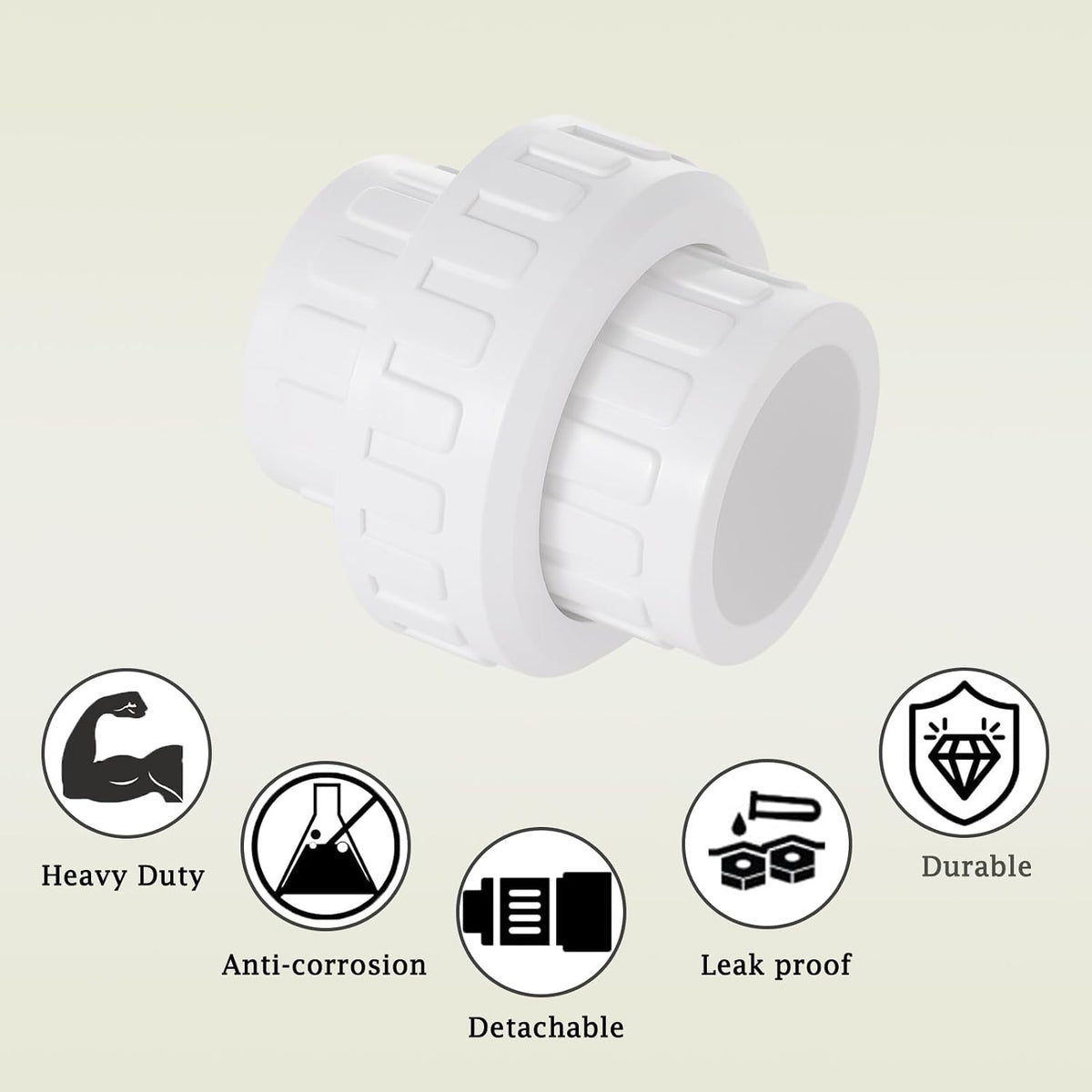1" PVC Union Pipe Fitting, 1" PVC Slip Union Coupling Adapter (Socket x Socket) Schedule 40, EPDM O-Ring, White，4 Pack