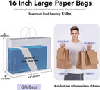 White Paper Bags with Handles, Large Shopping Bags 16x6x12, 50 Pack