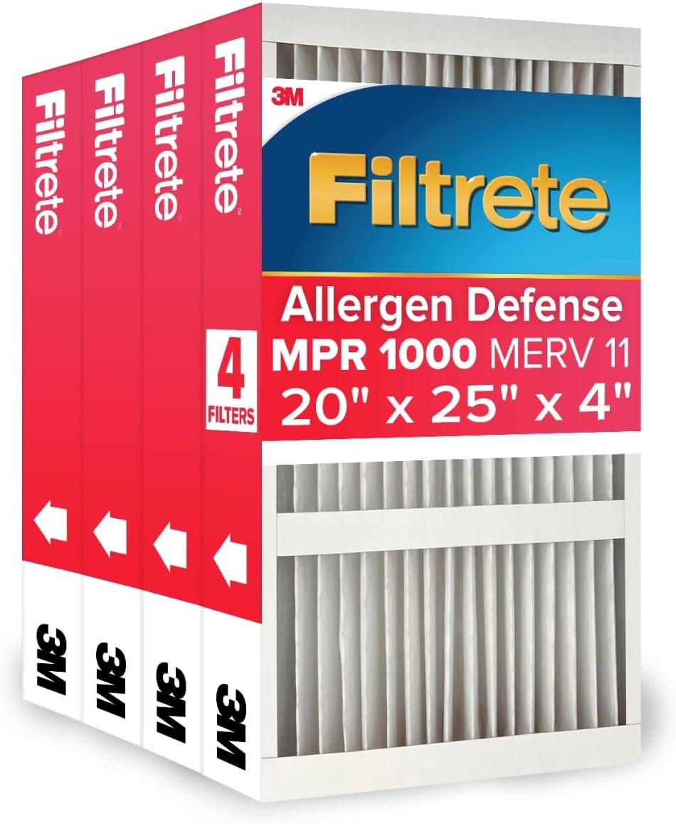 20x25x4 Air Filter MERV 11, MPR 1000 Micro Allergen Defense, 4-Pack