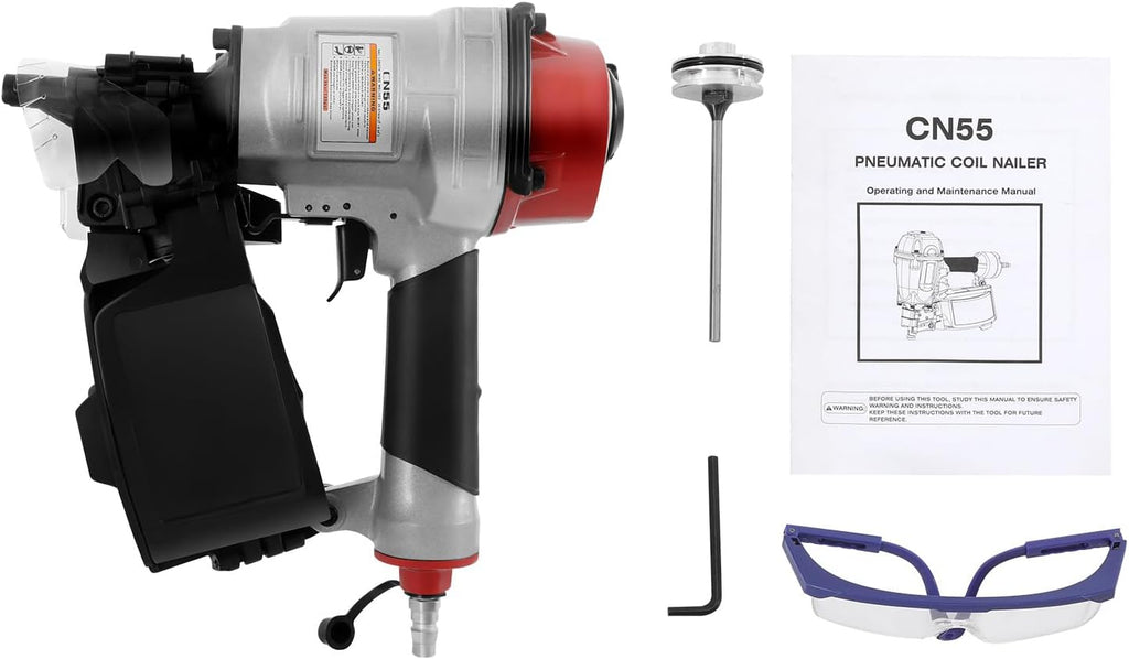 Pneumatic Coil Nailer, CN55 Roofing Siding Nail Gun, 75-120 PSI, 2 Modes