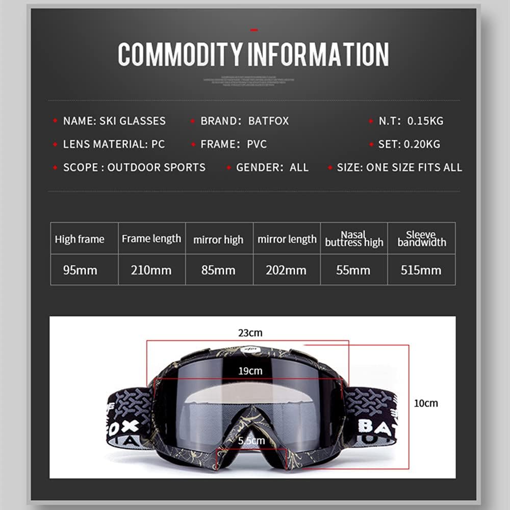 OTG Ski Snow Goggles, UV Protection Anti Fog Snowboard Goggles for Men Women Youth