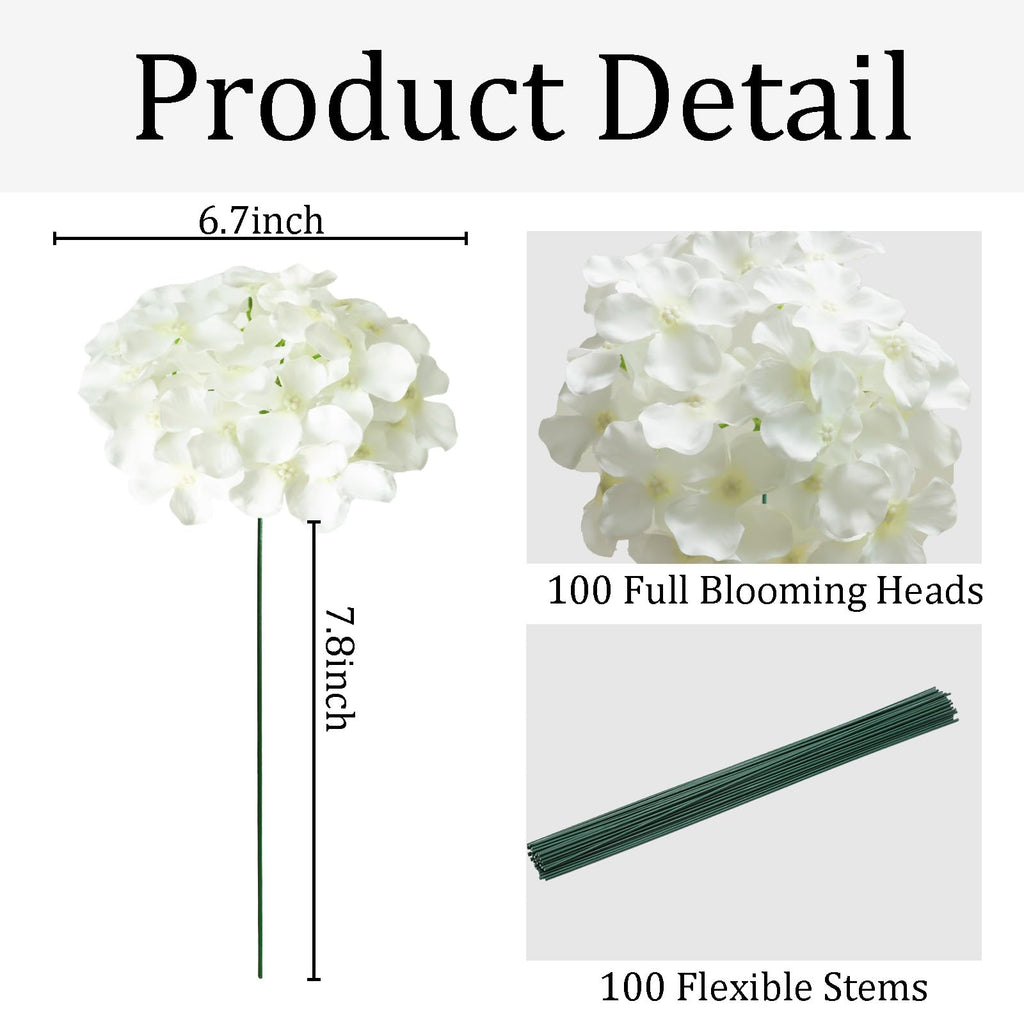 100 Pcs Faux White Hydrangea Artificial Flowers Bulk Fake Flowers