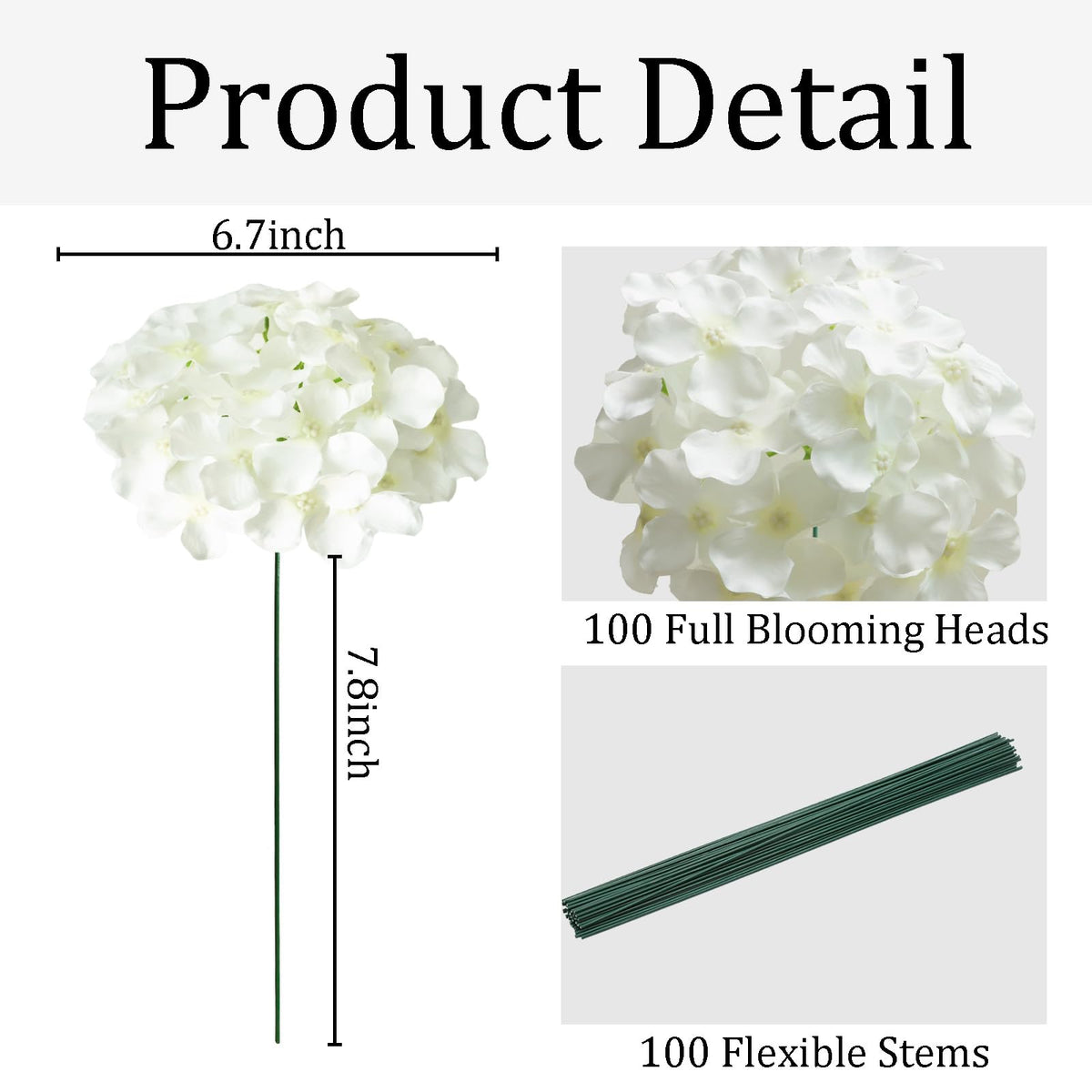 100 Pcs Faux White Hydrangea Artificial Flowers Bulk Fake Flowers