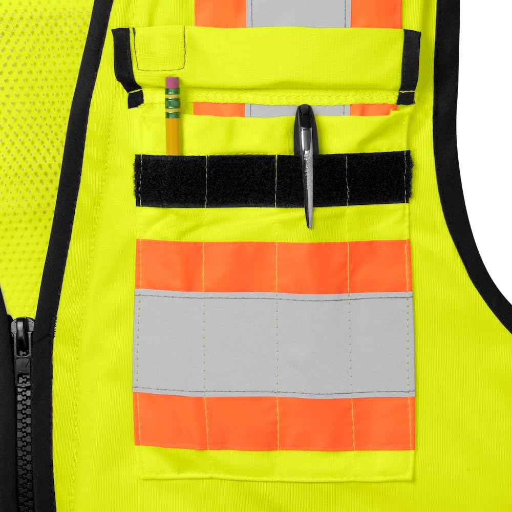 1278FR-L-03-LG ANSI Class 2 Flame Retardant Polyester Surveyor SAFETY Vest with 2" Silver Reflective Tape, Lime, Large