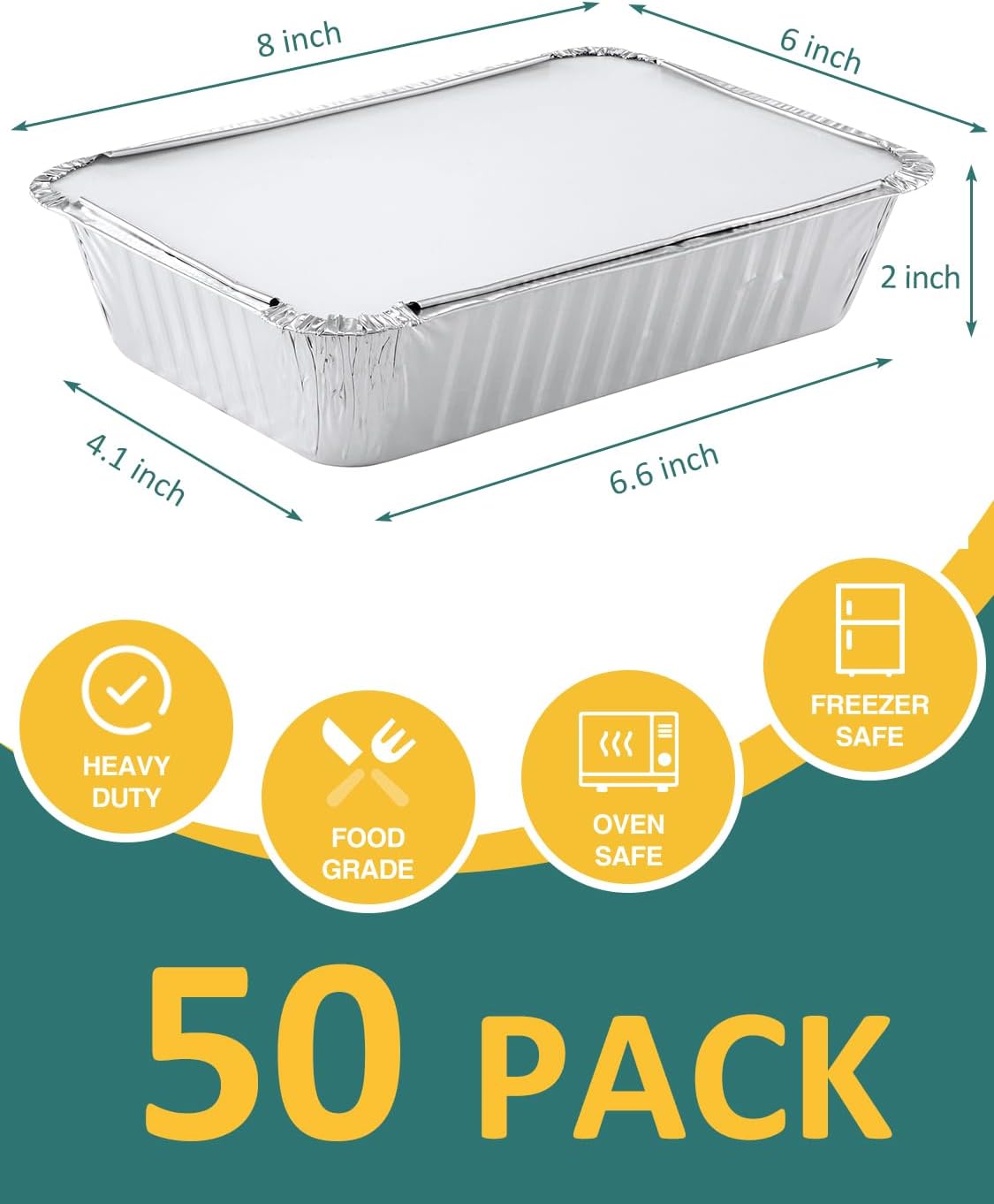 50 Pack 8x6 Disposable Aluminum Pans with Lids