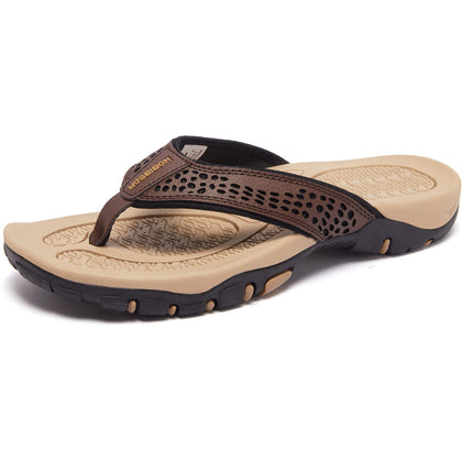 Mens Thong Sandals Indoor and Outdoor Beach Flip Flop Brown/Khaki, 9 Men