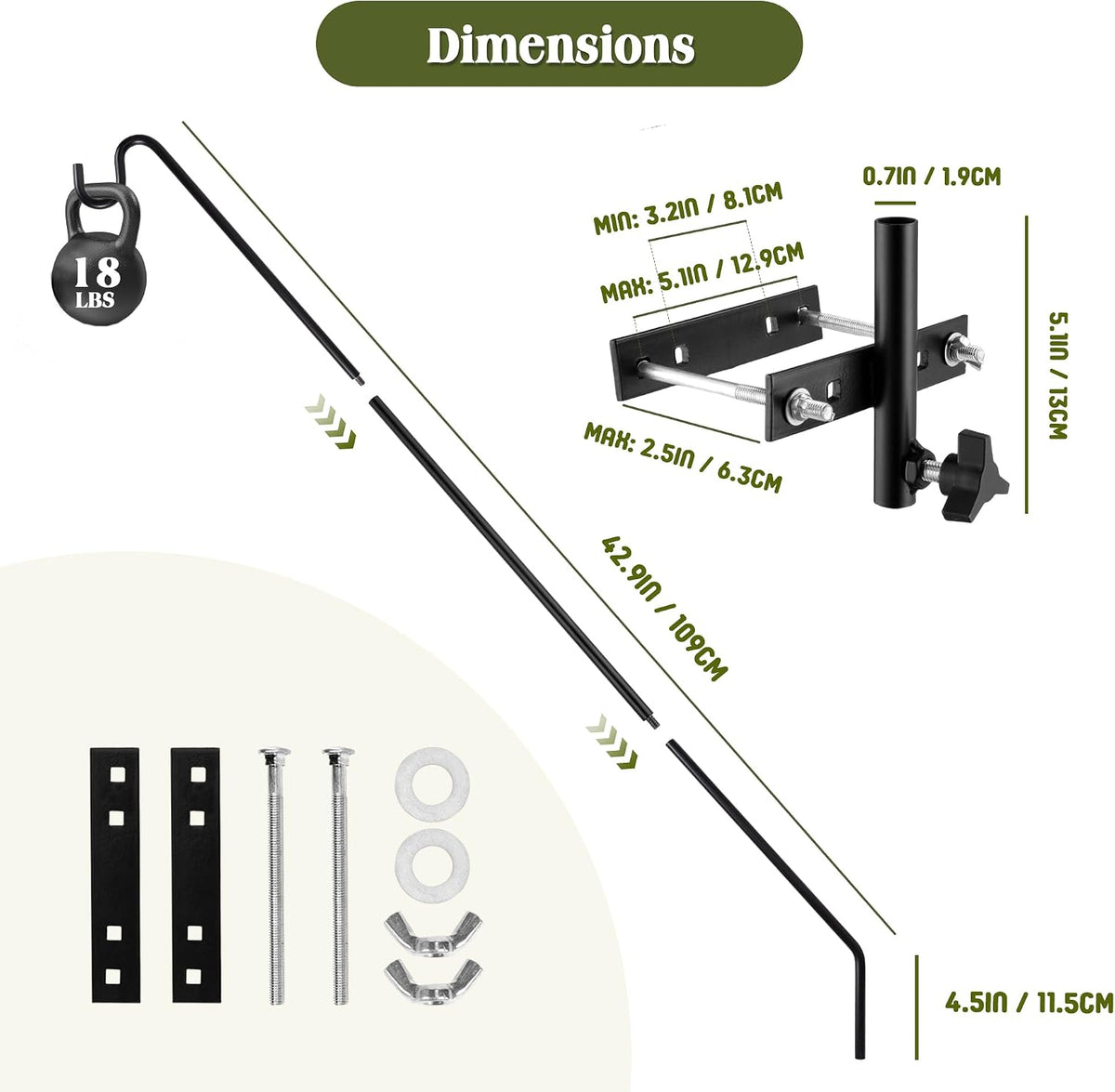 2 Packs Extended Fence Deck Heavy Duty Bird Feeder Hook, 360 Degree Rotary and Length Adjustable Plant Bracket for