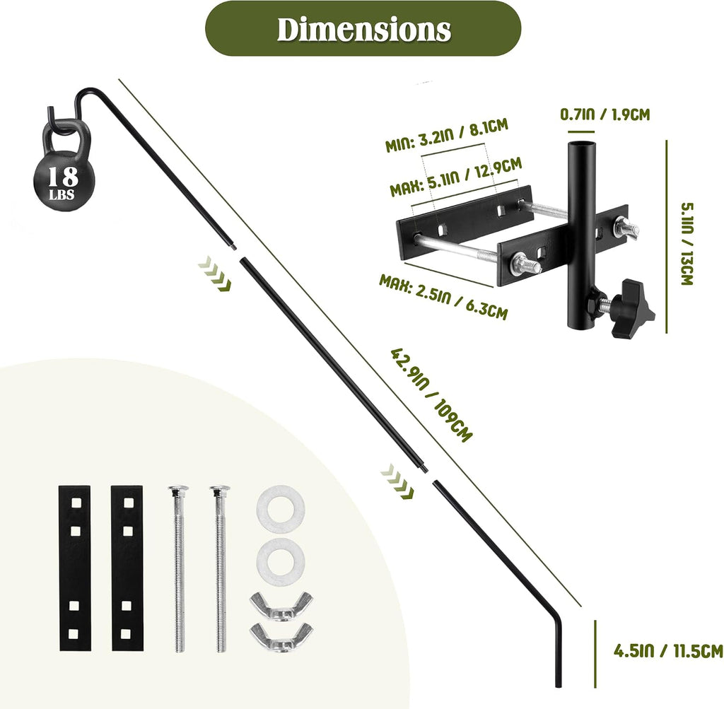 Extended Fence Deck Hook Rail Heavy Duty Bird Feeder Hook, Adjustable Plant Bracket for Bird Feeders, Planters, Suet