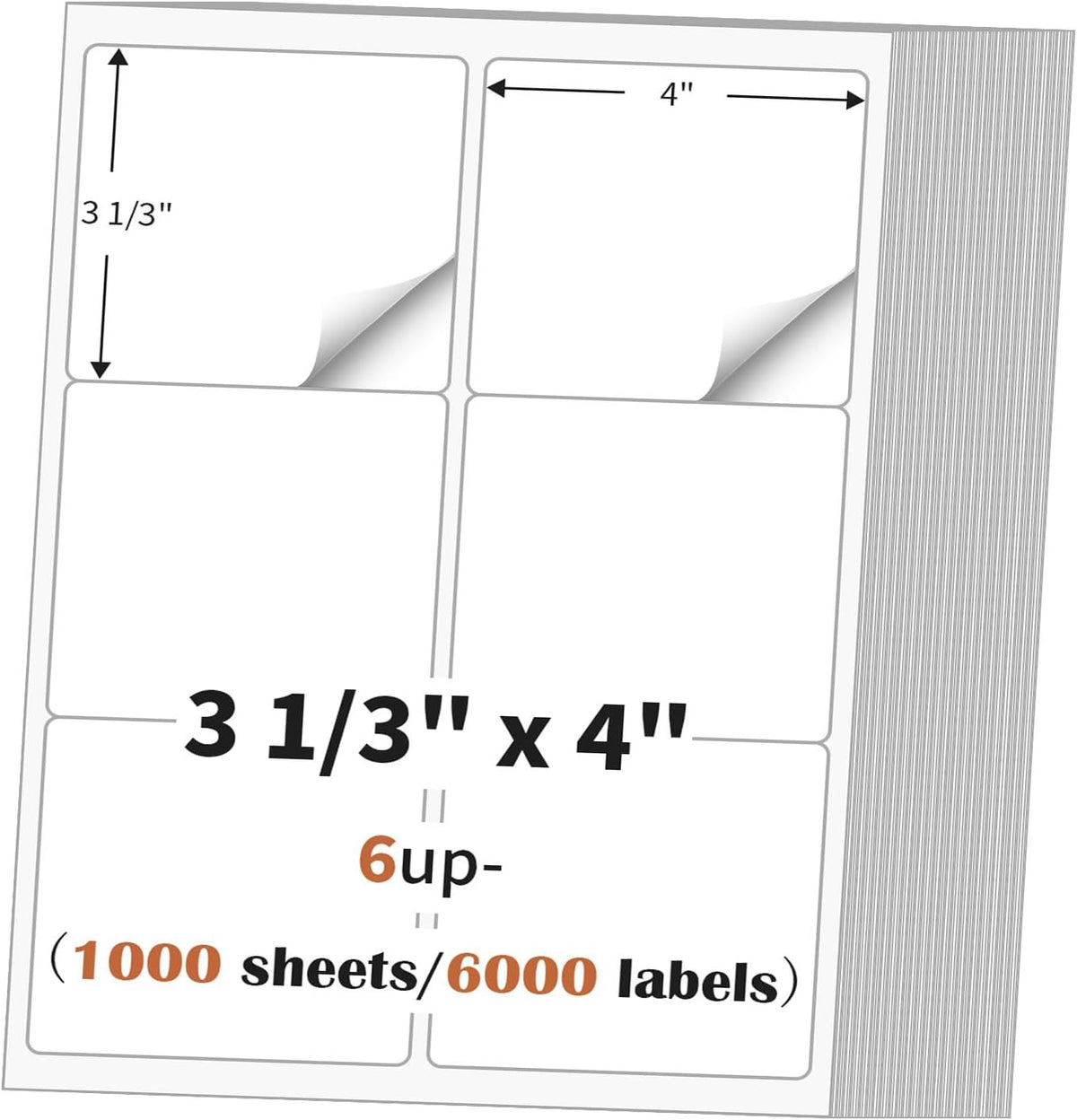 3 1/3" x 4" (1000 Sheets) Address Labels Sticker Paper