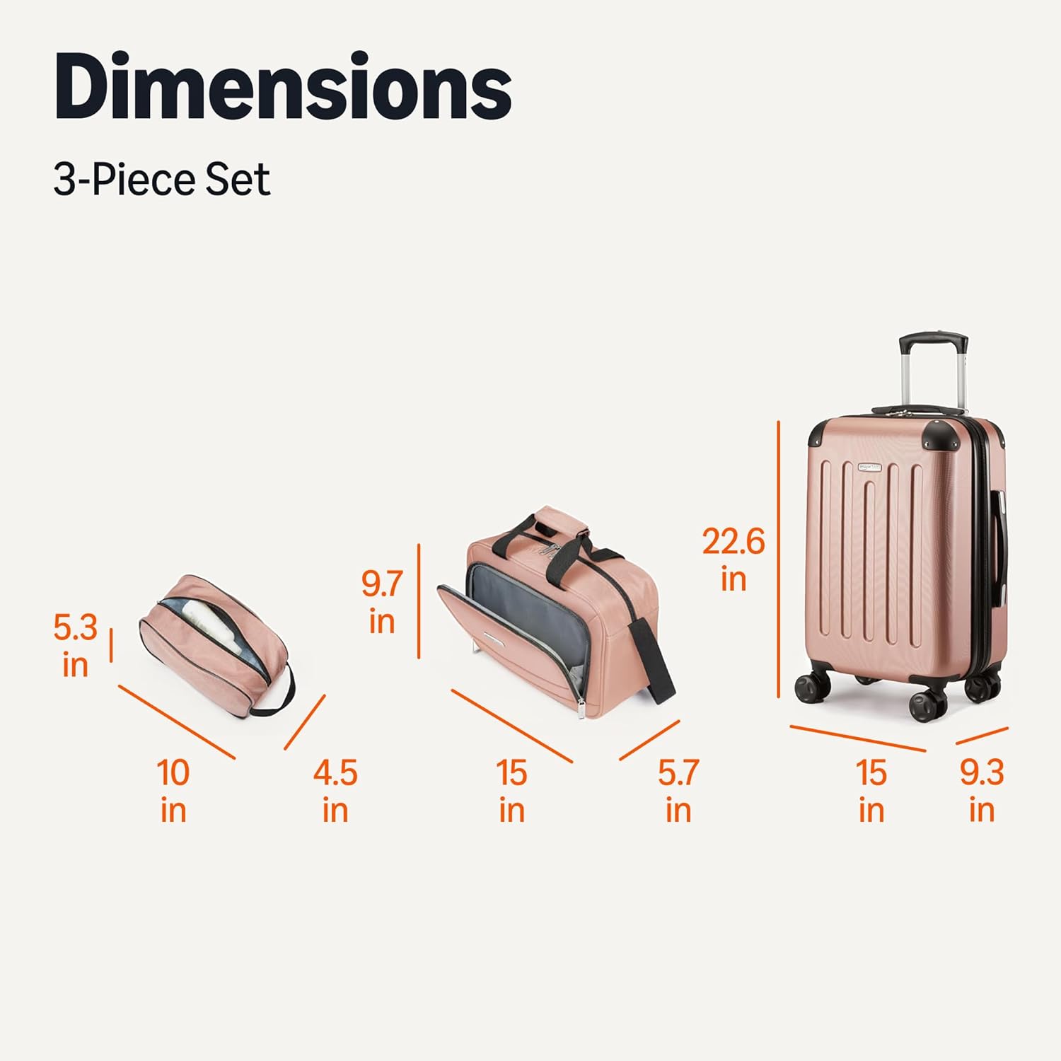 3-Piece Luggage Set, Including One 22" Expandable Hardside Suitcase With 8 Spinner Wheels, One 15-inch Tote Bag, and