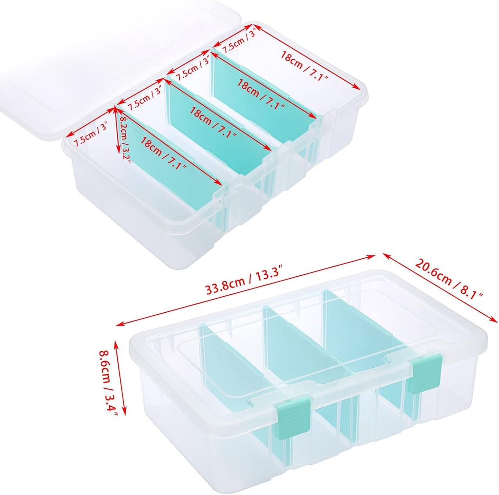 Clear Plastic Dividing Storage Box with 4 Compartments Adjustable Storage Bin with Lid Plastic Craft Storage