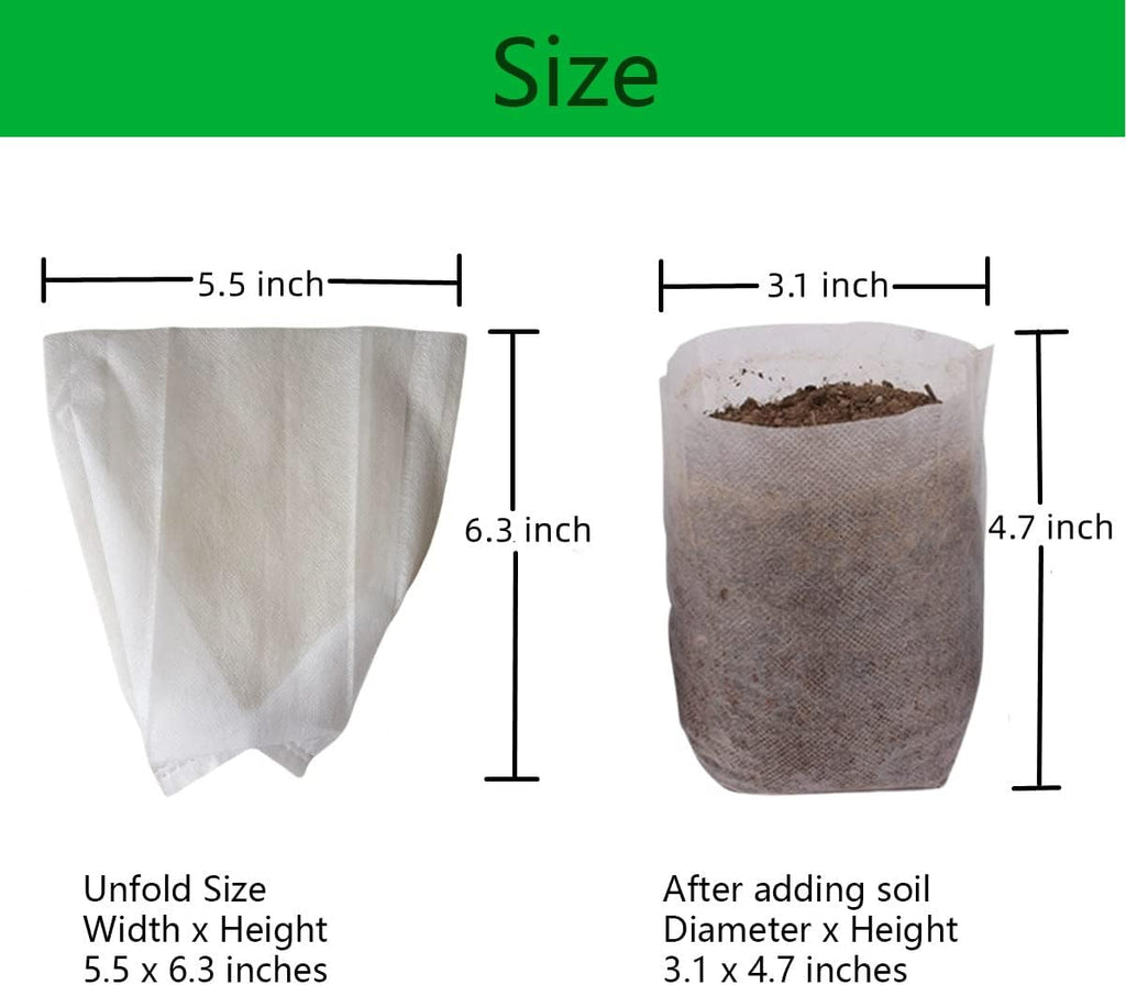 Plant Nursery Bags 5.5 * 6.3 inches 200PCS, Non-Woven Biodegradable Plant Grow Bags Fabric Seedling Starter Bags for