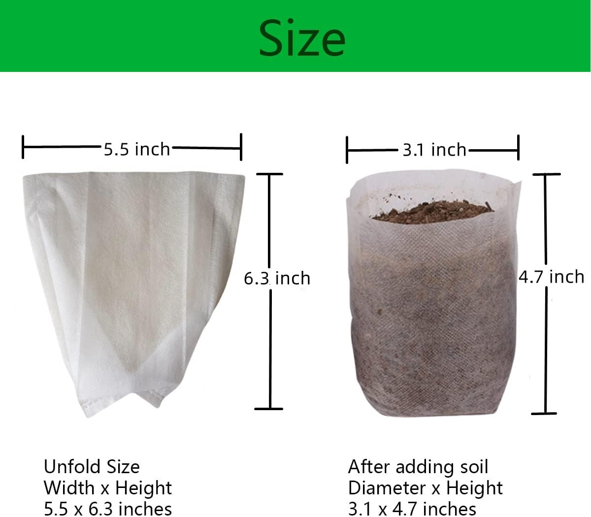 Plant Nursery Bags 5.5 * 6.3 inches 200PCS, Non-Woven Biodegradable Plant Grow Bags Fabric Seedling Starter Bags for