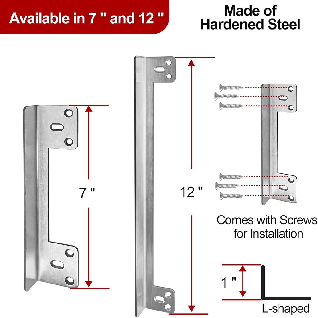 Door Latch Guard Plate 7” with 1” Offset Cover, for Outswing Doors | Heavy Gauge Stainless Steel, Latch Protector