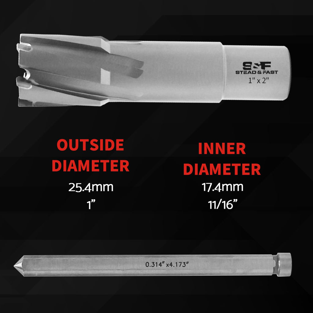 S&F STEAD & FAST Carbide Annular Cutter with Pilot Pin, Diameter 1”, DOC 2”