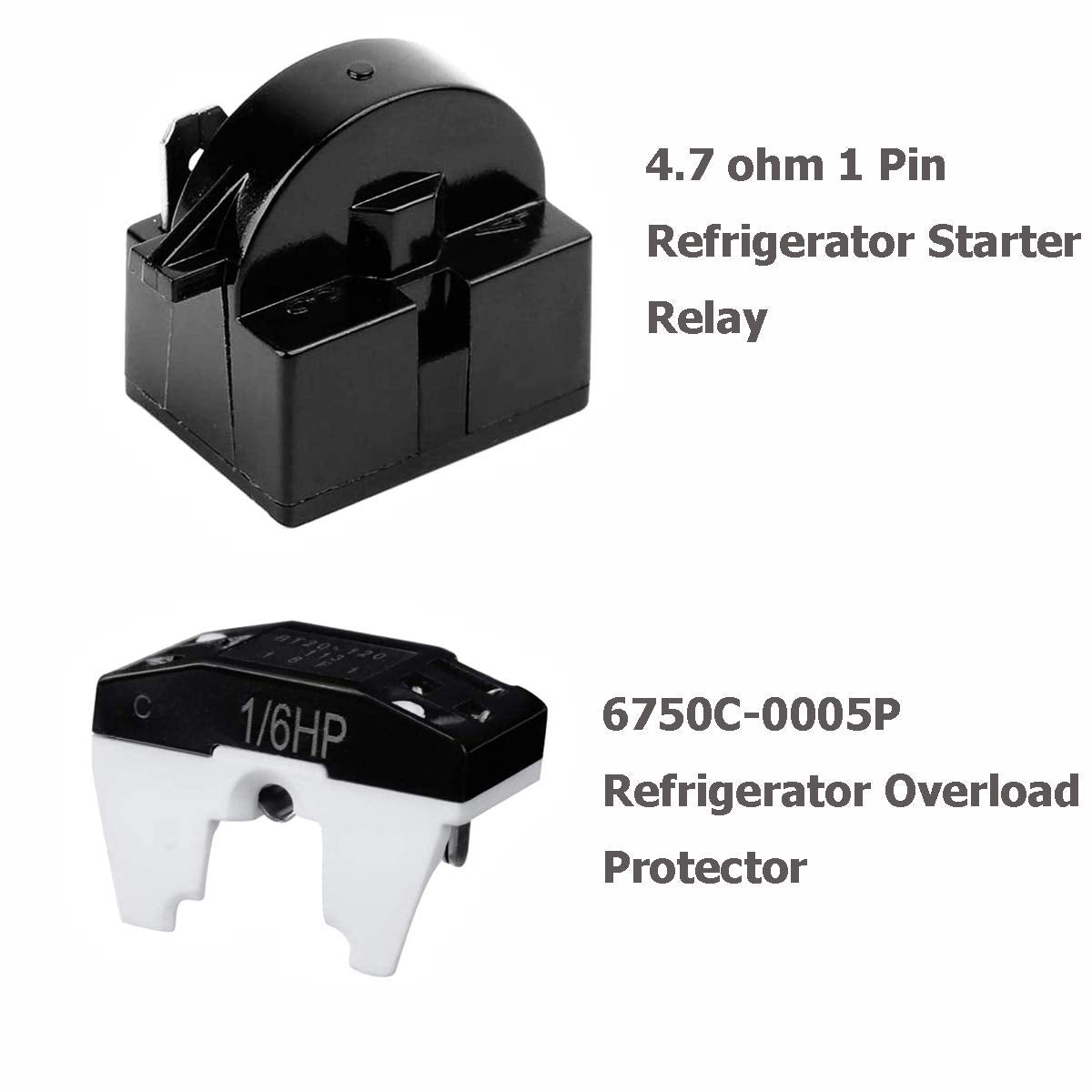 Refrigerator Compressor Relay and Overload Kit 5 Sets,Refrigerator Starters QP2-4R7 4.7 Ohm 1 Pin Refrigerator PTC