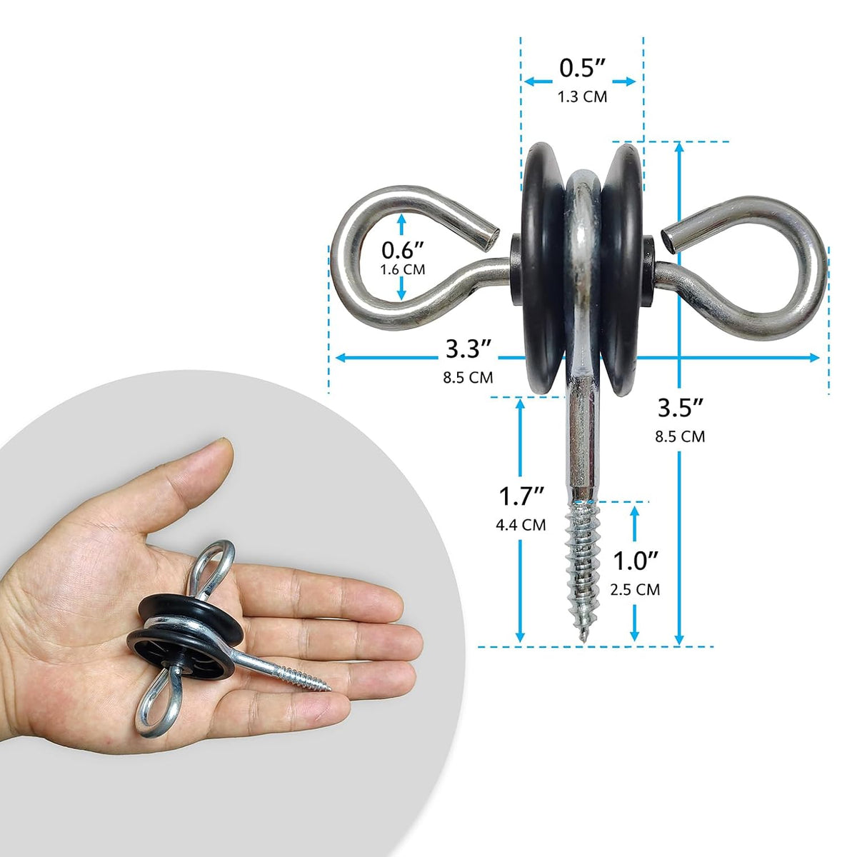 10 Pack Electric Fence Wood Post Anchors | Wood Post Screw-in Insulators, Screw-in Gate Handle Anchor, 2-Ring Black