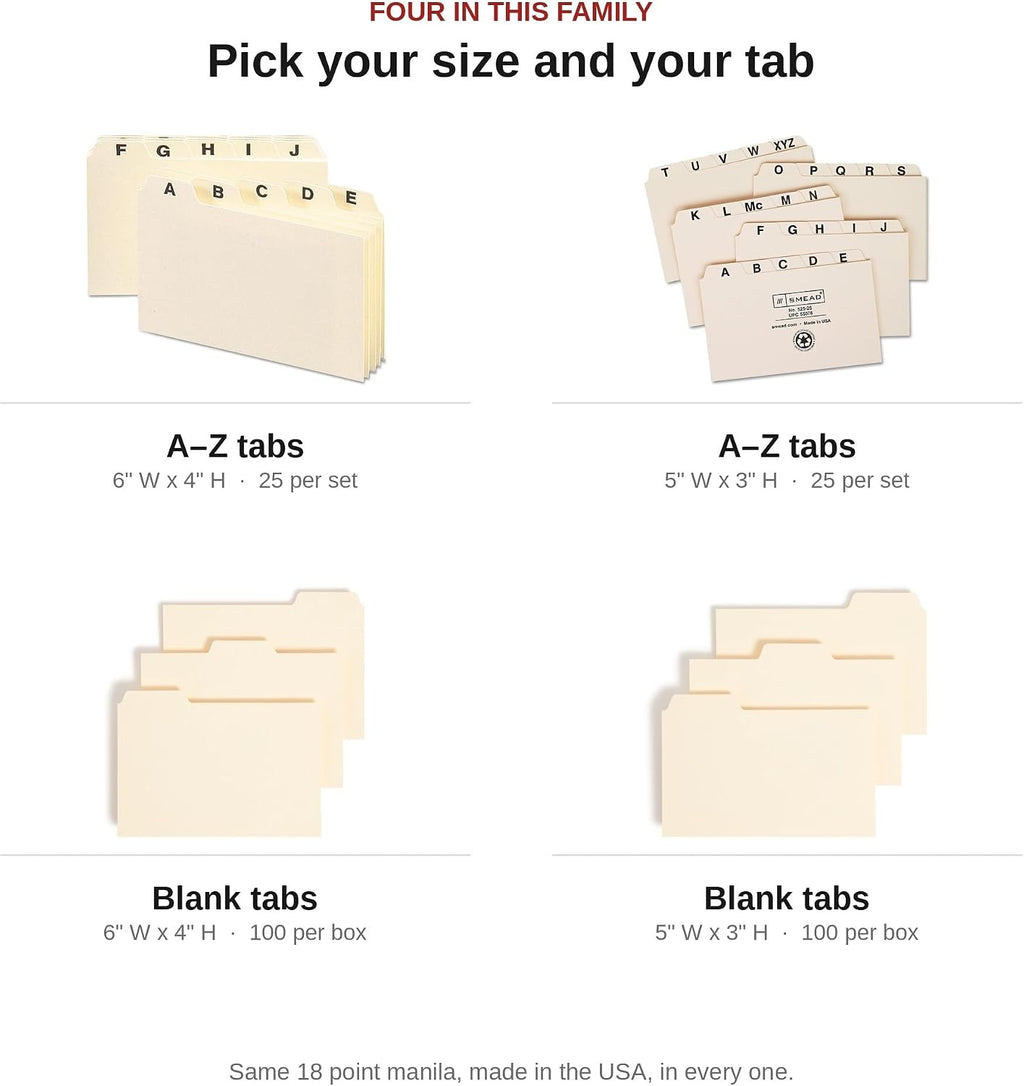 Manila Card File Guides, Index Card Dividers, 3x5 A-Z Tabs 25 Set | Alphabetical index card dividers 3x5 sort a 3 x 5