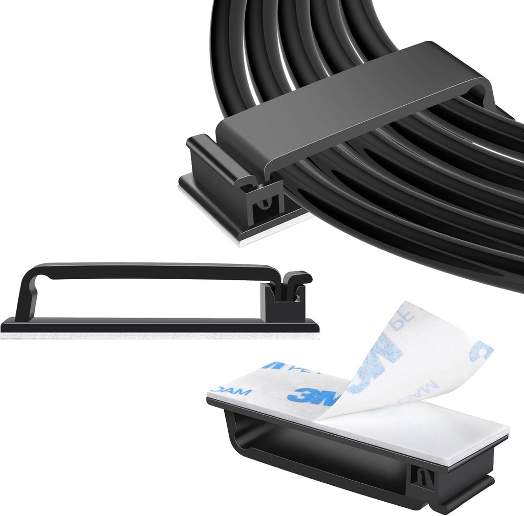 50 PCS Self Adhesive Cable Clips(L) Black,Wire Clips Cable Management Wire Organizer Cord Holder for Under Desk, Car