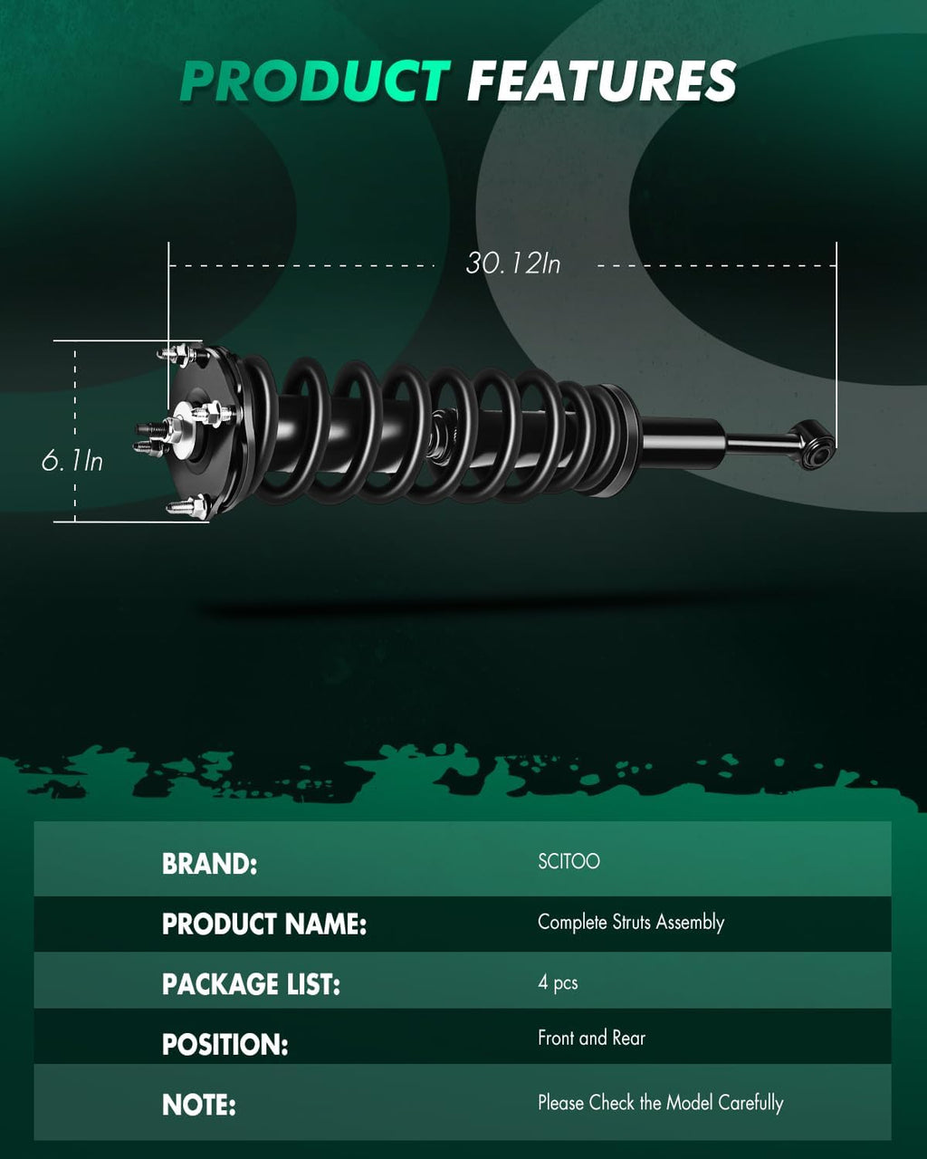 SCITOO Complete Strut Front Rear Shock Assembly 2007 2010 for Toyota Tundra
