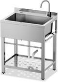 Stainless Steel Utility Sink Freestanding Single Bowl Garage Sink 25 Inch