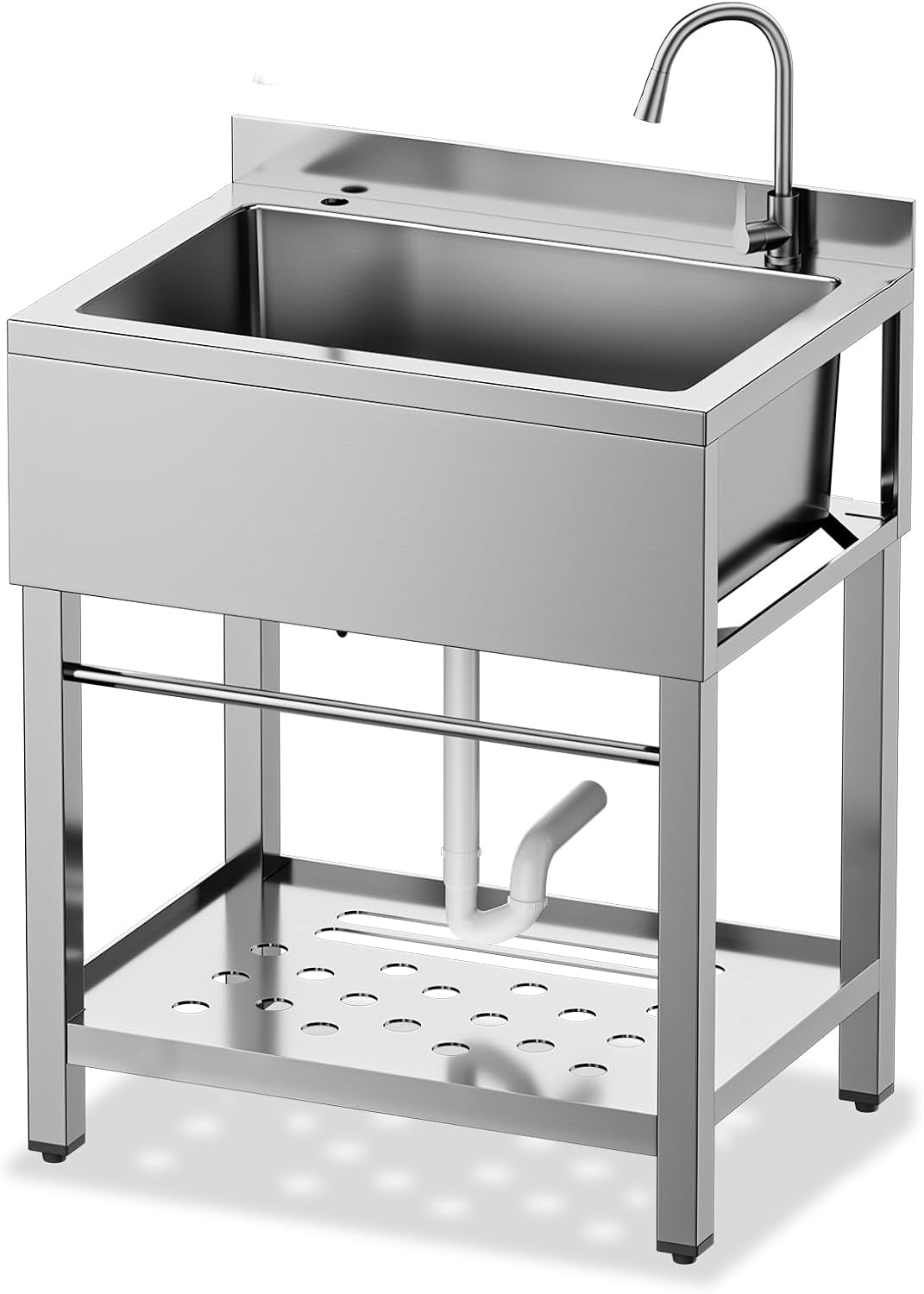 Stainless Steel Utility Sink Freestanding Single Bowl Garage Sink 25 Inch