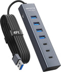 4Ft 7-Port USB Hub 3.0 for Desktop, 4 USB-A & 3 USB-C Ports Aluminium 5Gbps USB Extender Hub, USB Splitter, USB Hub
