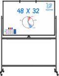 Rolling White Board on Wheels 48x32 in, Double-Sided Magnetic Black | Mobile Dry Erase Board with Stand, Aluminum