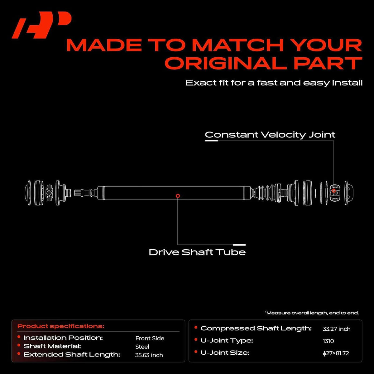 A-Premium Front Drive Shaft Driveshaft Assembly Compatible with Jeep