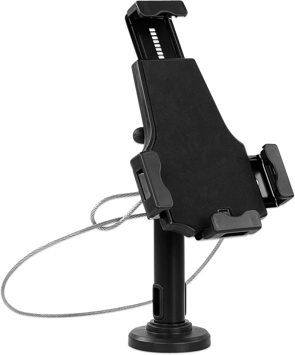 Universal Tablet POS Kiosk Stand with Cable Lock & Wall Mount Bracket, Adjustable Clamp for 7.9"–11" Tablets (Fits