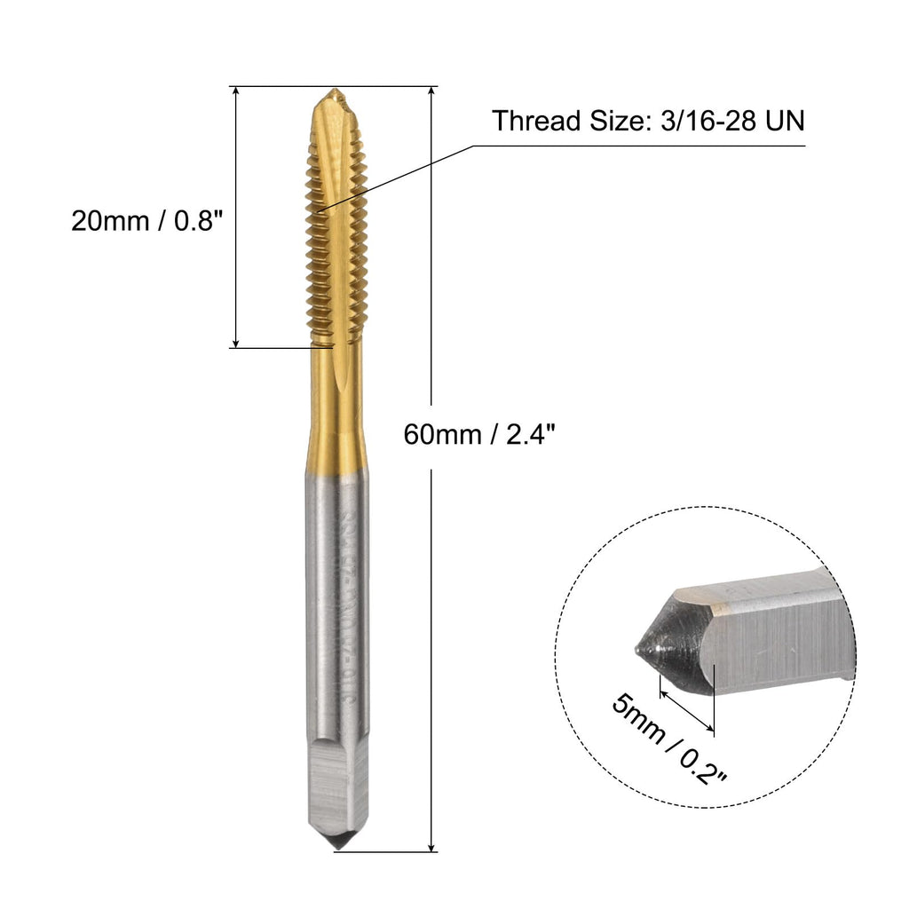 uxcell 3/16-28 UN B2 Spiral Point Thread Tap, Screw Tap Threading Tapping Tool, Titanium Coated 6542 High Speed Steel Machine Taps Tapping Bit