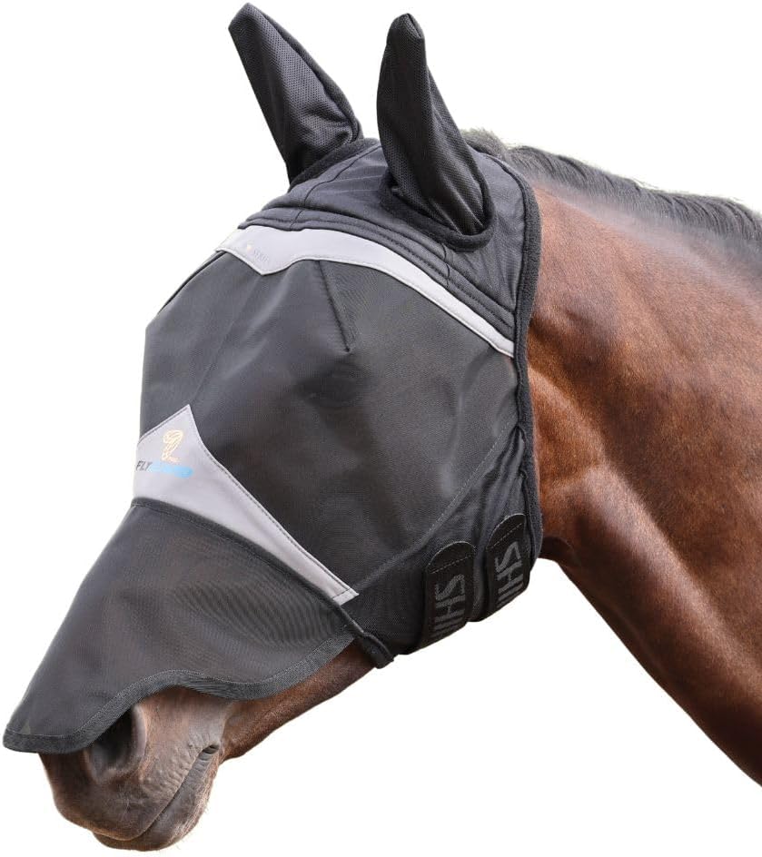 FlyGuard Pro Fine Mesh Fly Mask with UV Protection Jet/Ears and Nose/Full