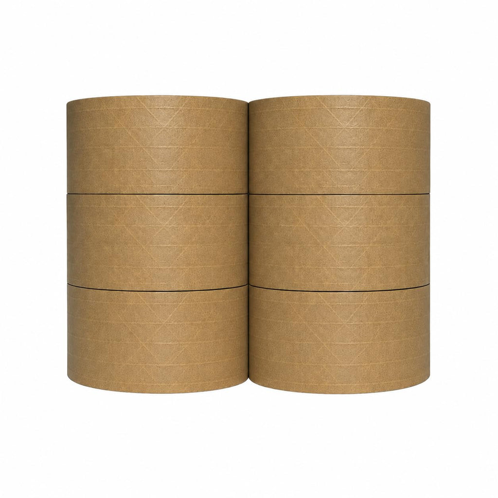 3" x 450 Feet Reinforced Water Activated Gummed Kraft Paper Tape (6-Pack, 2700FT Total) for Heavy Duty Secure Packing