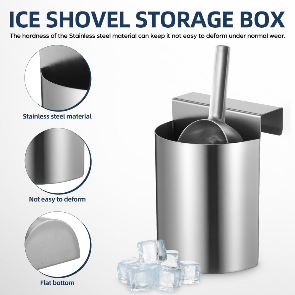 Ice Scoop Holder, Stainless Steel Ice Scoop and Holder Hanging Organizer for Fridge Shelf, Freezer, Pantry
