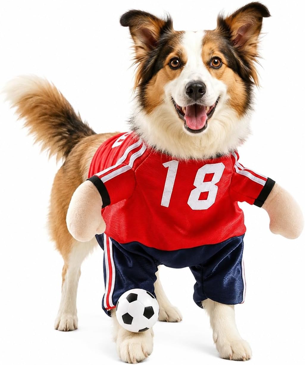 Soccer Player Dog Costume Adjustable Halloween Outfit-M
