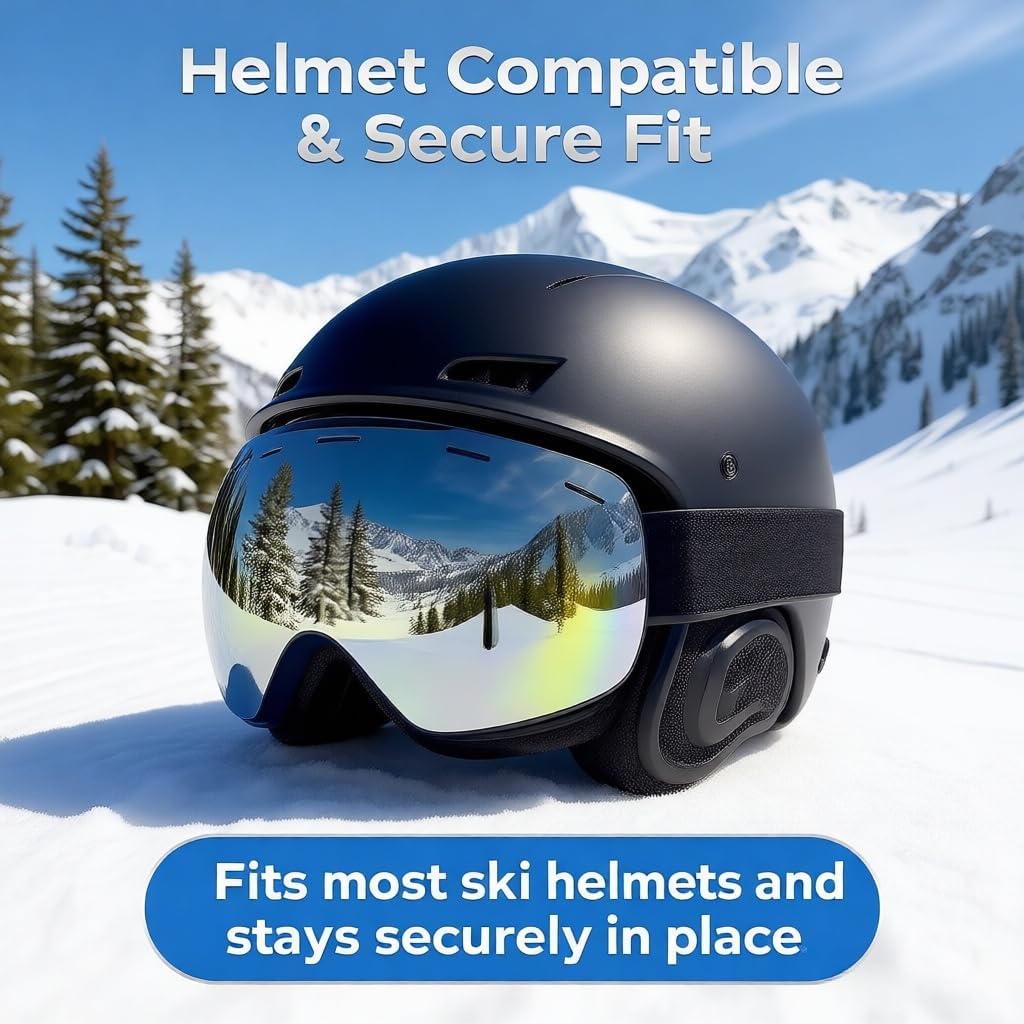 Ski Goggles - REVO Anti-Fog Lens, UV400 Protection, TPU Frame, for Men & Women (Silver & Gray Lens)