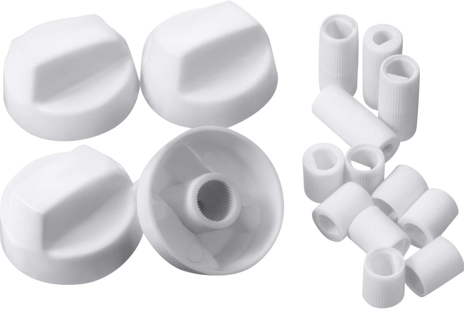 4 Stove Knobs Replacement with 12 Adapters for Oven Range,White | Universal Fit Adapters for Gas Electric Range