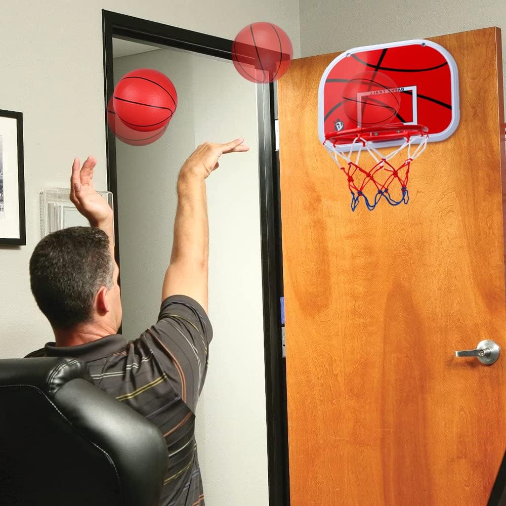 Mini Basketball Hoop Set for Kids Adults, Indoor Play Wall Mount Basketball Hoop for Door with 4 Small Replacement
