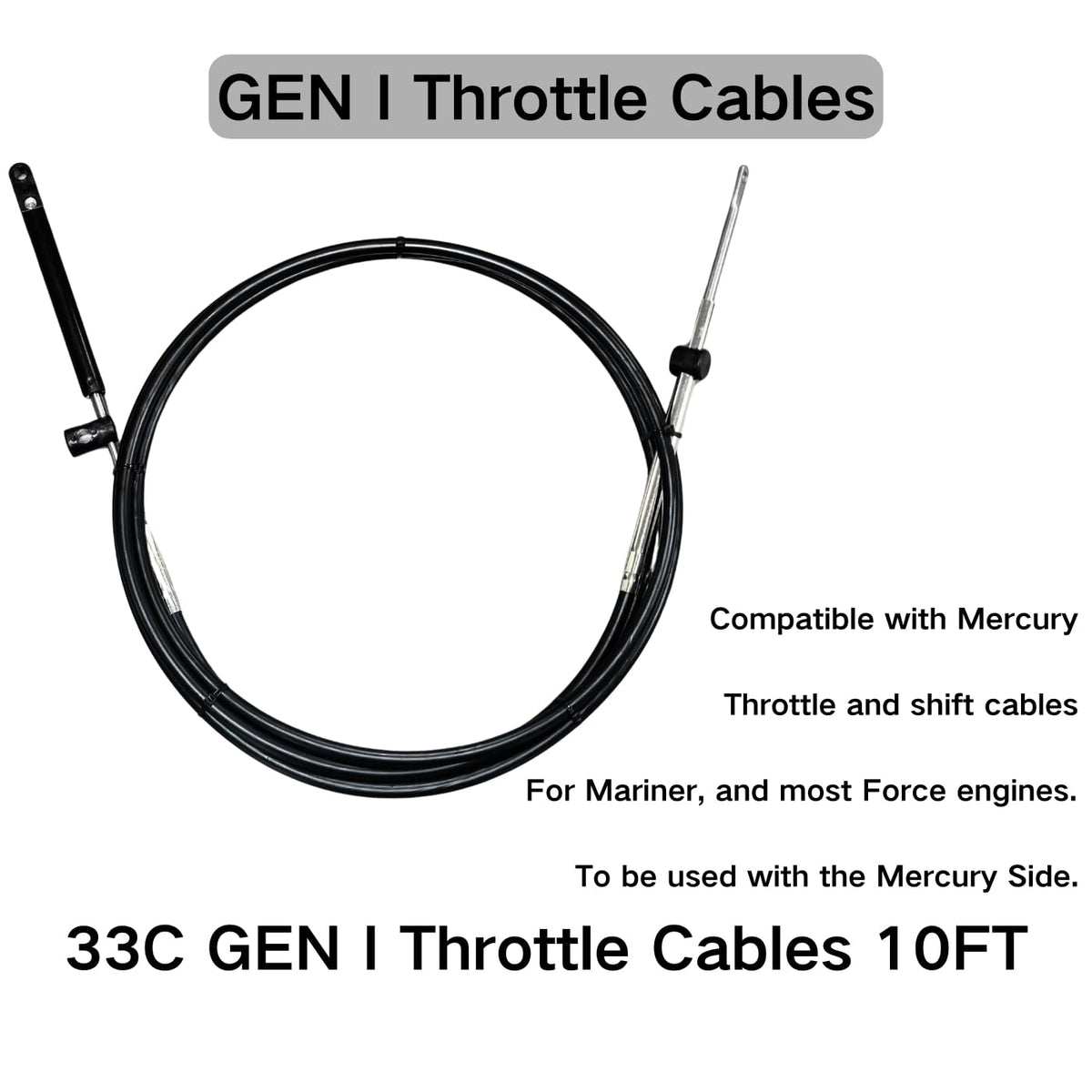 For Mercury GEN I Throttle Shift Cables 10FT Remote Control Outboard Engine