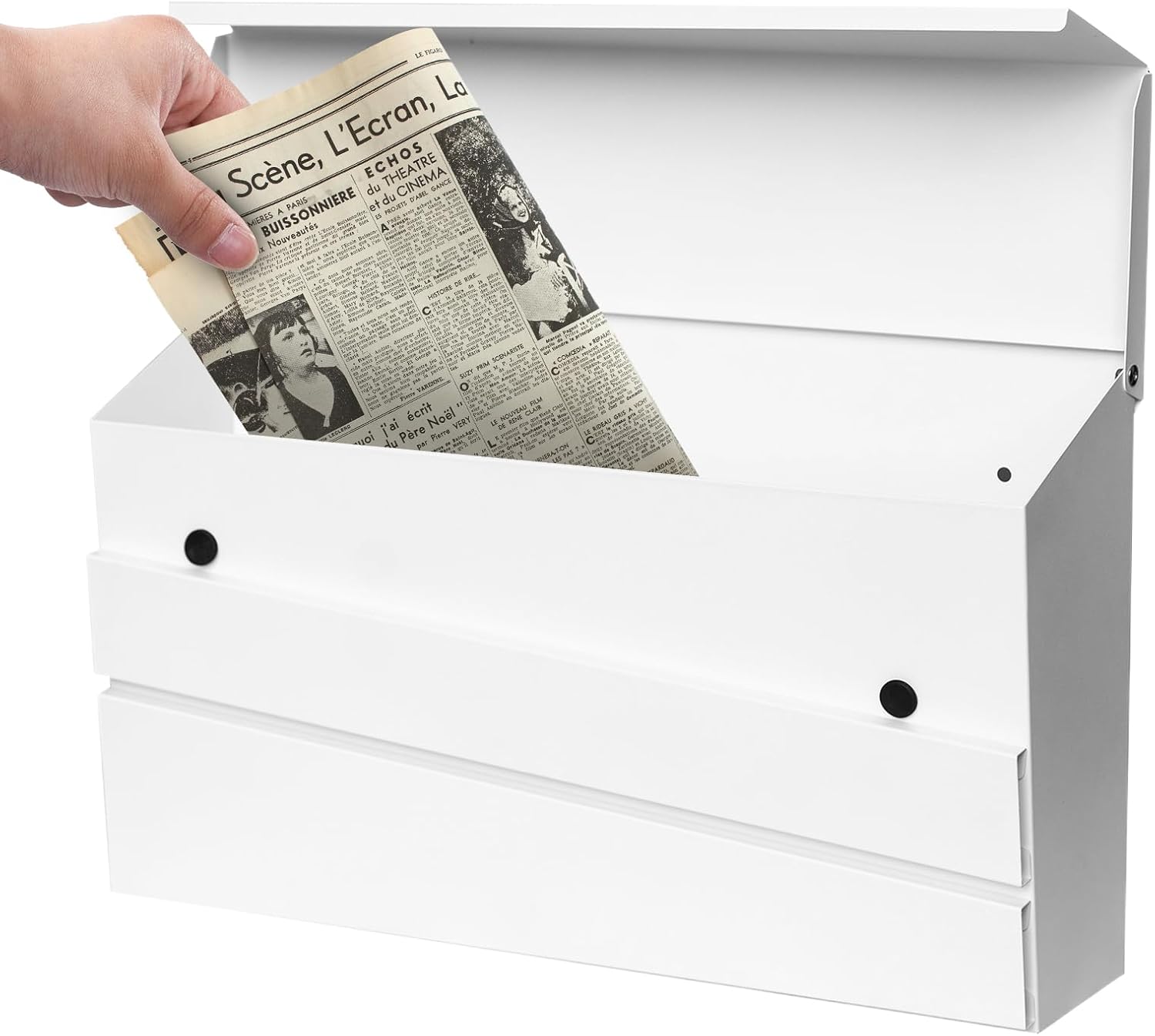 Wall-Mount Mailbox White | No Lock Rust-Resistant Large Capacity Mailbox, Modern Drop Mailboxes for Outside