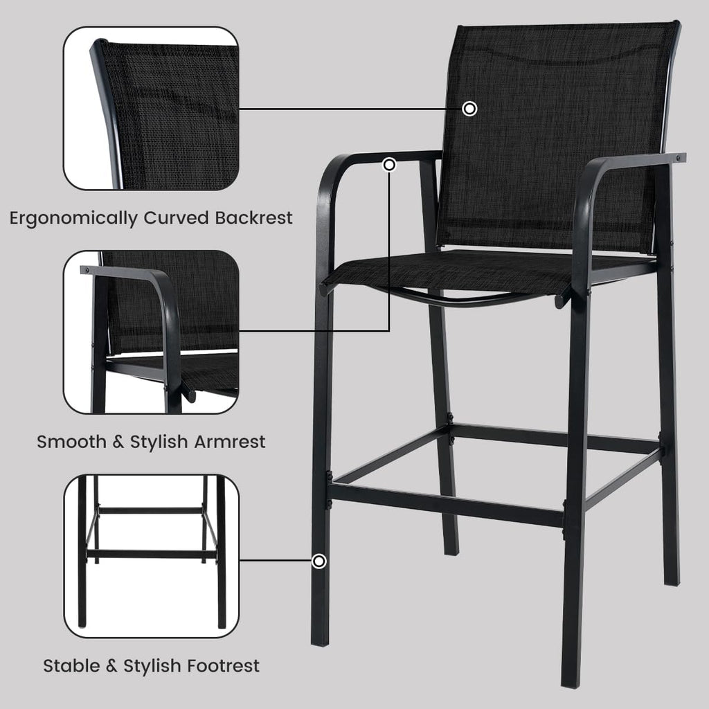 Metal Bar Stool Set of 2, Counter Height Patio Bar Stools
