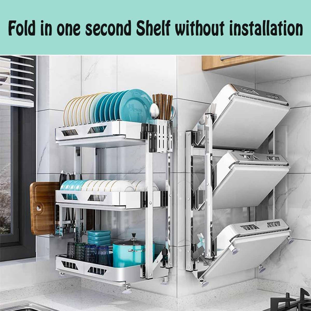 Foldable Dish Rack,Stainless Steel Drain Rack,9.83 * 16.54 * 24IN