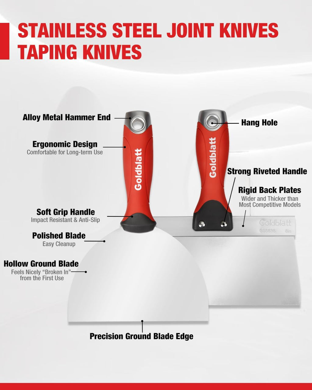 Drywall Hand Tool Kit, 6‑Piece Painter’s Tools | Stainless Steel Putty Knives, 14 in 1 Paint Scraper, 6'' and 4''