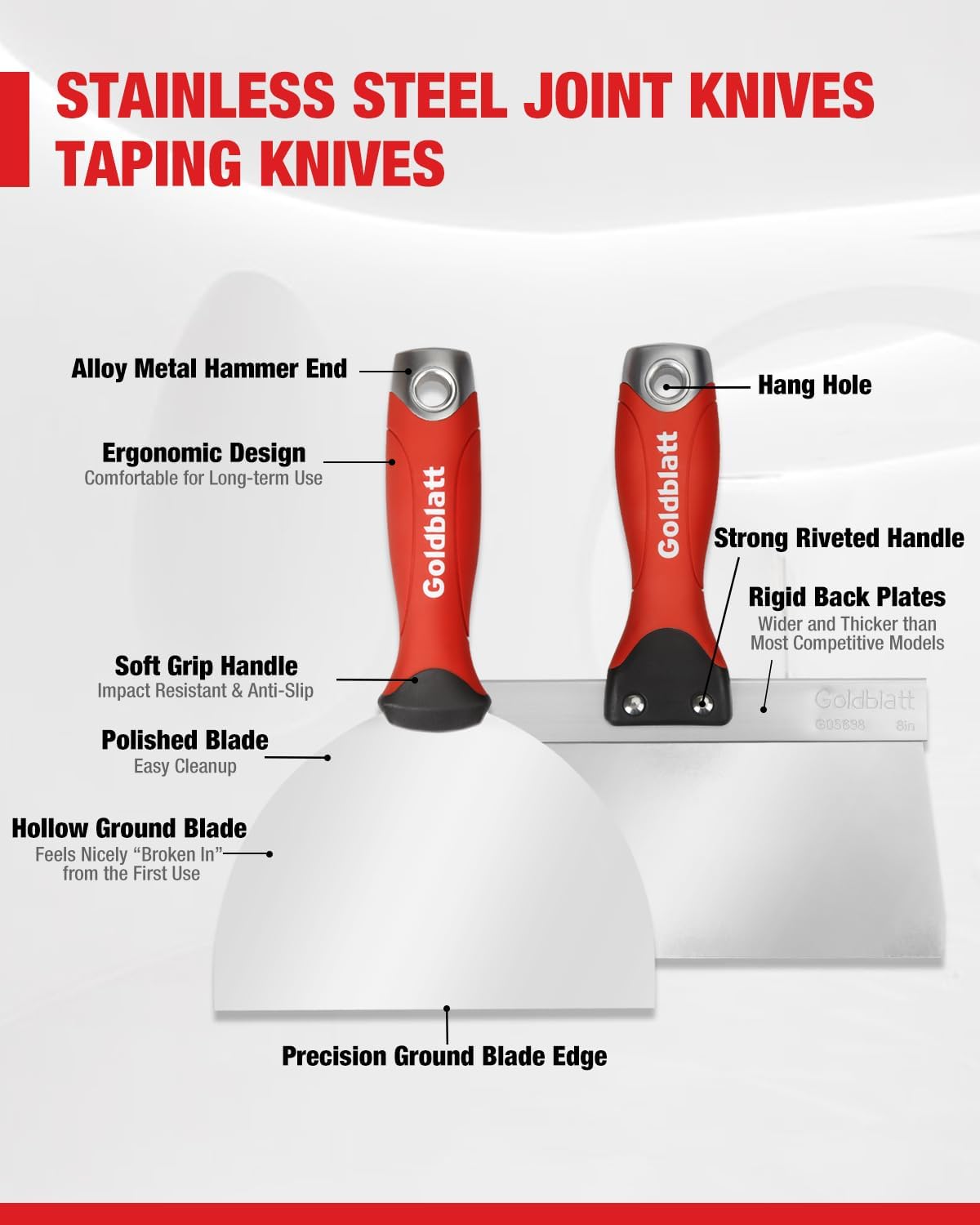 Drywall Hand Tool Kit, 6‑Piece Painter’s Tools | Stainless Steel Putty Knives, 14 in 1 Paint Scraper, 6'' and 4''