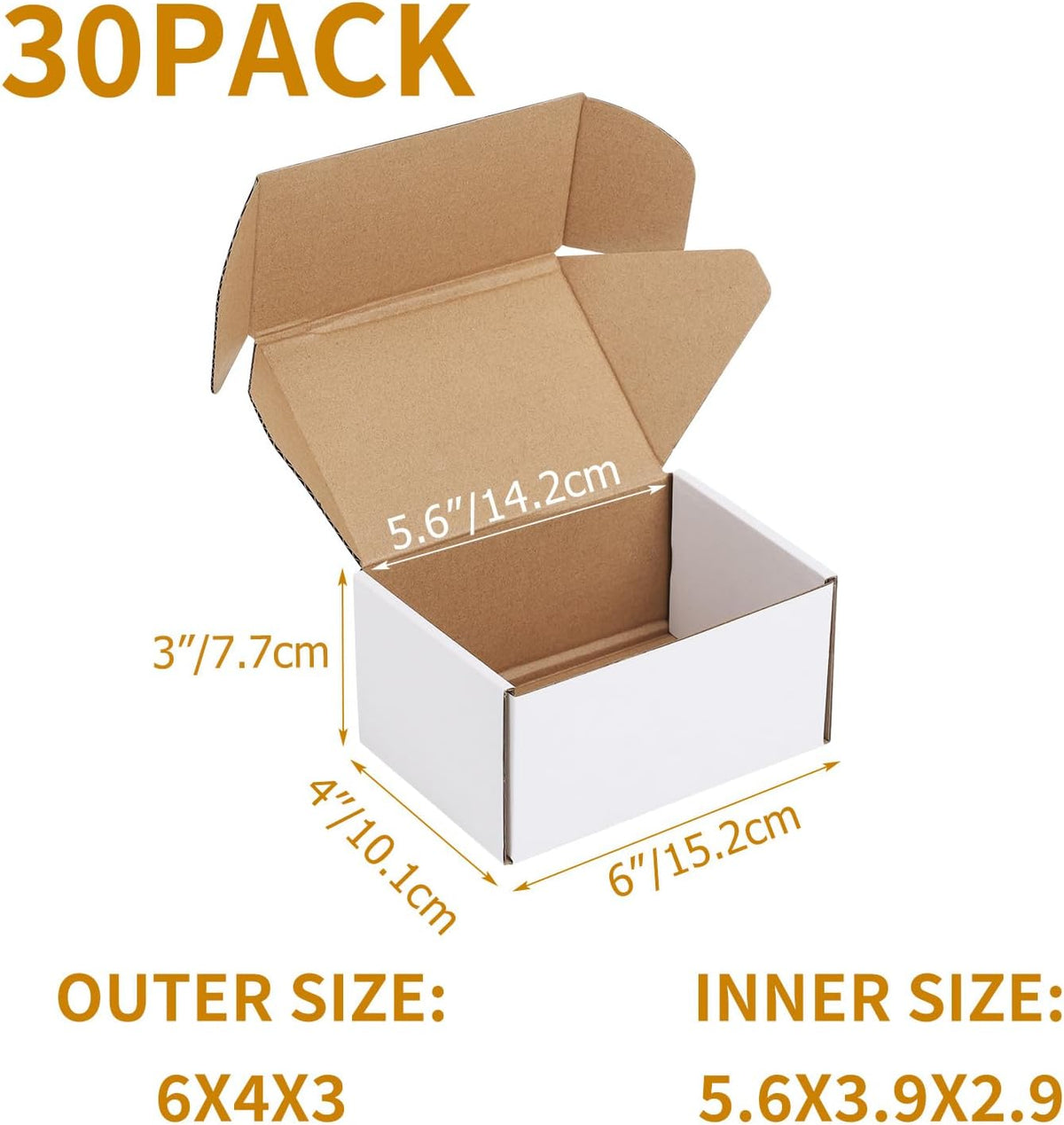 30 Pack 6x4x3 inch Small Shipping Boxes, White Mailing Boxes
