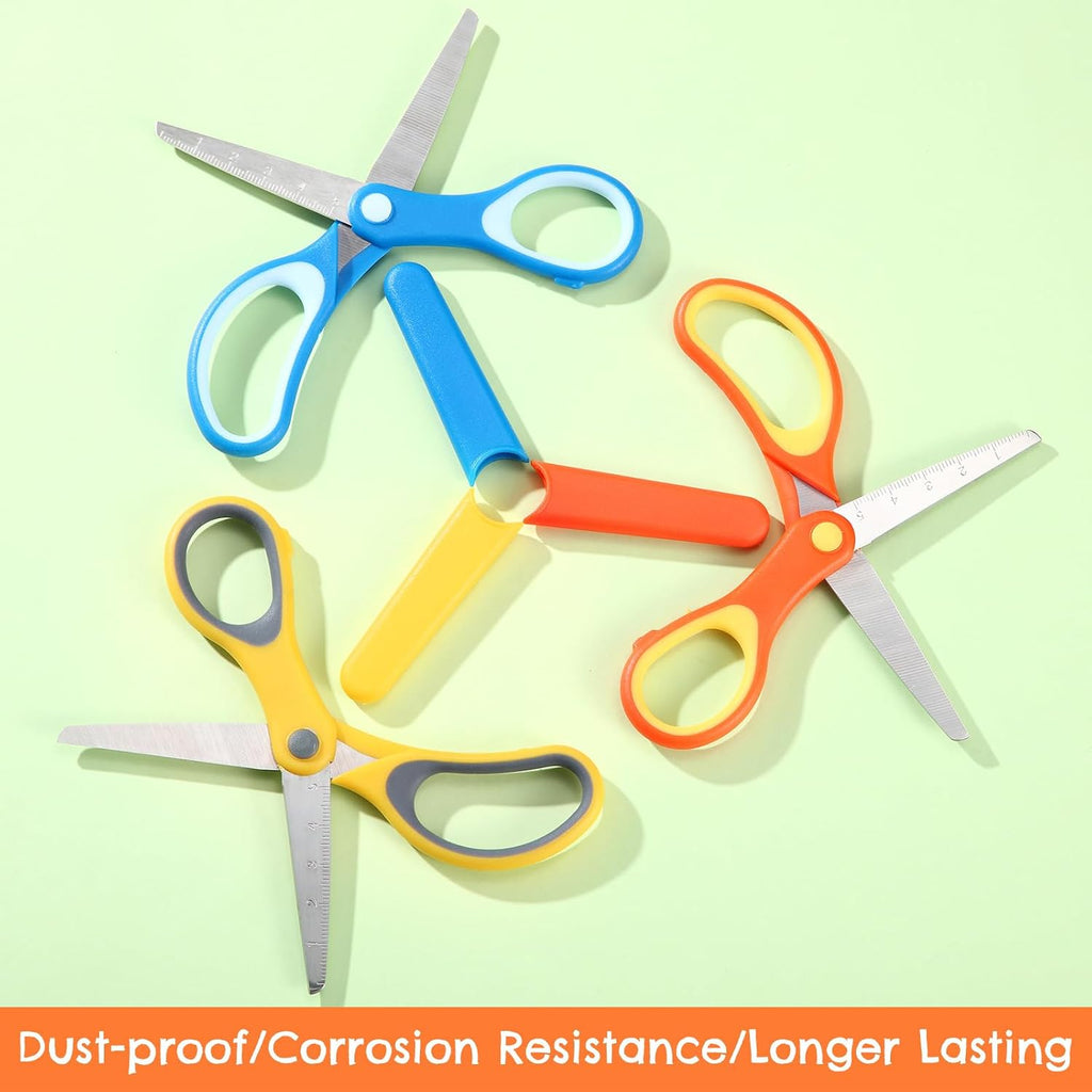 3 Pieces Kids Scissors Blunt Tip 6" Small Stainless Safety Scissors with Cover for Toddler Preschool Age 4-7 8 9