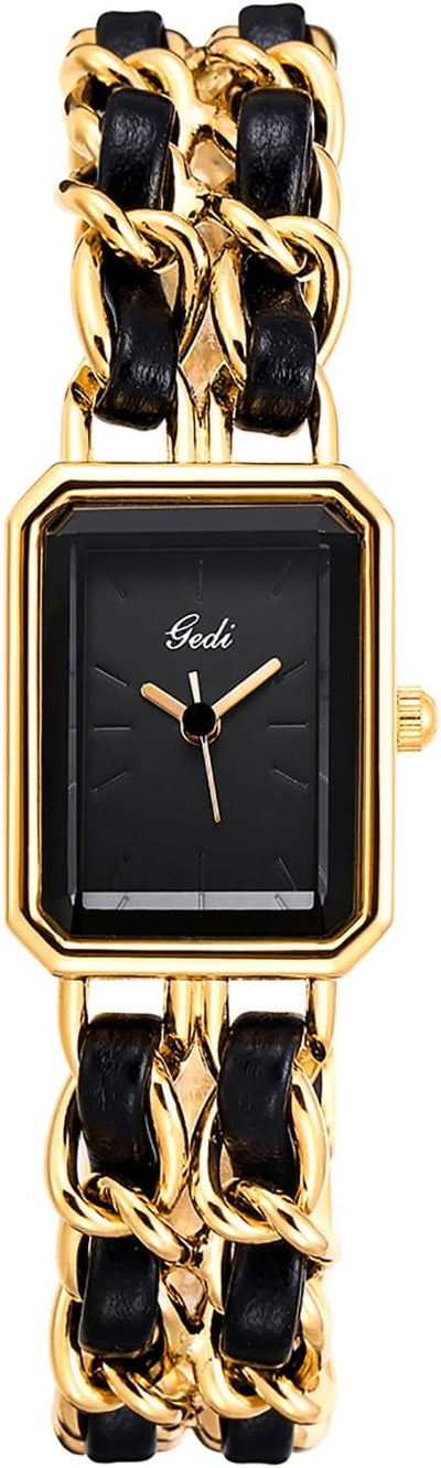 Elegant Womens Square Bracelet Watch, Chain Braid Band Quartz Watch | Retro Dress Design, Lightweight Fit, Adjustable